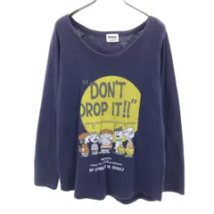 PEANUTS ピーナッツ スヌーピー 長袖 カットソー M ネイビー SNOOPY レディース 古着