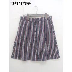 ◇ BEAMS HEART ストライプ フロントボタン ミニ 台形 スカート サイズ 0 ネイビー バーガンディー ホワイト レディース  【中古】 【1110280005196】
