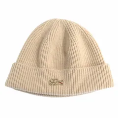 美品 ラコステ LACOSTE "カシミヤブレンド バルキーウール ニット キャップ" ニット帽 ビーニー 帽子 ロゴ L1201-21A11 サイズFree ベージュ メンズ レディース ユニセックスのサムネイル