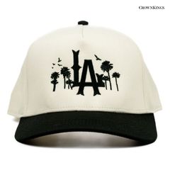 CROWN KINGS LA PALMS SNAPBACK CAP【NATURAL×BLACK】 (クラウンキングズ  帽子 キャップ スナップバック LA LOS ANGELES ロゴ ロサンゼルス カスタム ホワイト ブラック)