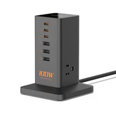 usb充電器 type-c 100W PD スマホ急速充電器 usb コンセント 電源タップ タワー usb c付き 充電アダプター 6ポート3AC差込口 GaN採用 MacBook iPhone Galaxy Android など機器対応 0
