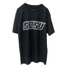 Champion 半袖 プリントTシャツ M ブラック チャンピオン クルーネック ビッグプリント スポーティー 古着卸 アメリカ仕入 a706-5818