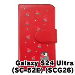 【新品未使用】Galaxy S24 Ultra SC-52E SCG26 スマホケース 手帳型 (色：レッド×柄：ペンギンとスイカ)moimoikka ペンギン 動物 flip2-sc52e-rd-20139