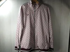 Paradiso パラディーゾ ナイロンジャケット ジップパーカー サイズLL レディース レッド系×ホワイト チェック柄  ゴルフウェア 裏起毛