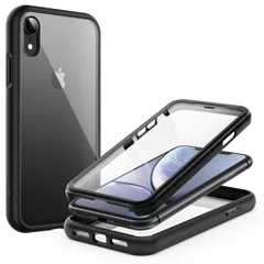 JEDirect iPhone XR ケース 6.1インチ用 傷つけ防止 液晶保護フィルム内蔵 フルボディ 360°全面 保護カバー クリアバック (ブラック)