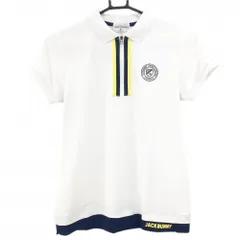 【美品】ジャックバニー 半袖ポロシャツ 白×イエロー 裾切替 ハーフジップ レディース 1(M) ゴルフウェア Jack Bunny