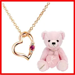 【送料無料 】07月誕生石 ルビー・ピンクベア [シアーズ] 天然ダイヤ ラブ ハート ネックレス レディース ピンクカラー ルビー (7月) テディベア ピン