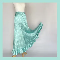 ブルーグリーン×白ドットAラインペチコート／フラメンコ・ダンス・ベリーダンス・舞台衣装小物・ペチコート・エナグア
