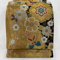 【美品】 袋帯 秀品 振袖向き 桜 蝶 箔 金銀糸 金色 六通 正絹 【中古】