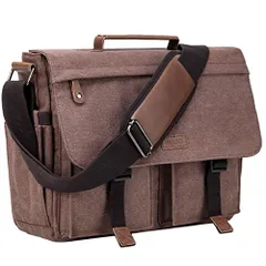 14インチPC-コーヒー Vaschy ショルダーバッグ 帆布,メッセンジャーバッグ メンズ 撥水加工 14インチPC収納 ビジネスバッグ 通学 通勤 斜めがけバッグ A4 カバン コーヒー