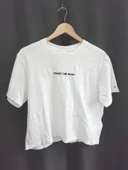 ◇ ⊂ TOMMY JEANS トミー ジーンズ ロゴ刺<!-利用不可文字-!> 半袖 Tシャツ カットソー サイズL ホワイト レディース E  【1411070016799】