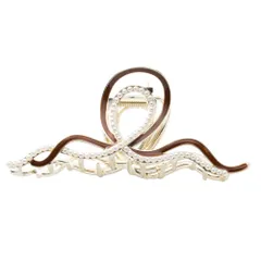 【ブラウン×ワンサイズ】[Cream dot. クリームドット公式] ヘアアクセサリー レディース バンスクリップ ヘアクリップ 大きめビッグ 髪留め まとめ髪 エポキシ パール ループ ループデザイン クロス ダブルライン 大人  