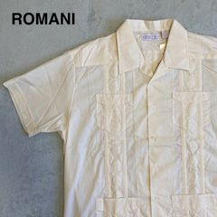 【ROMANI】デッドストック　キューバシャツ　未使用品　ベージュ　ポリエステル　刺繍　ロマーニ　開襟シャツ　オープンカラーシャツ