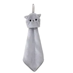 CROWNCAT ハンドタオル ドレスタオル 猫 タオル かわいい ふわふわ 柔らかい トイレ 洗面所 吸水 速乾 壁掛けループ付き グレー