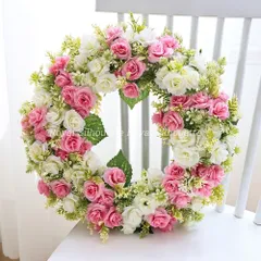 リース フラワー 花 フェイクフラワー 豪華 ガーリー インテリア ピンク ホワイト 白 壁掛け ウェディング 前撮り 花嫁 造花 結婚式 前撮り お洒落 二次会 披露宴 海外挙式 可愛い 装飾品