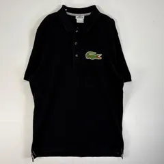 古着 ラコステ LACOSTE 鹿の子 半袖 ポロシャツ ビッグロゴ 3ボタン 大きいサイズ XL  ブラック 無地 メンズ