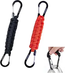 DZTSMART カラビナ パラコード編み 2個セット ダブルヘッド キーチェーン 脱落防止 防災/戸外キャンプ ハイキング バックパック用(ブラック/オレンジ)