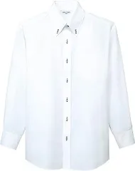 C-1 ホワイト_S [アルベ] ボタンダウンシャツ 男女兼用 長袖 シャドーストライプ SS~4L 白黒 ドゥエボットーニ ボタンダウン シャツ EP7921 C-1 ホワイト