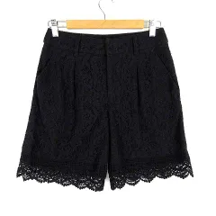 BLUE COLLECTION 総レース タック ショートパンツ ハーフパンツ 花柄 スカラップ ストレッチ M 38 黒 ブラック