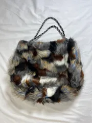 【204352】ROSE BUD ローズバッド  フェイクファーショルダー・トートバッグ　チェーン　ラージ マルチ×黒