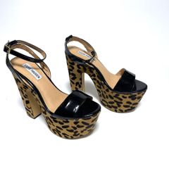 スティーブマデン ハイヒール サンダル ヒョウ柄 レオパード ブラック ゴールド 人口皮革 レザー steve madden