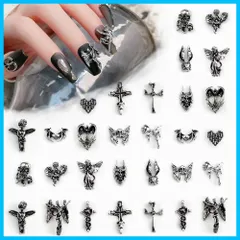 レトロパンクネイルアートジュエリー、3Dネイルアートアクセサリー十字架の頭蓋骨の