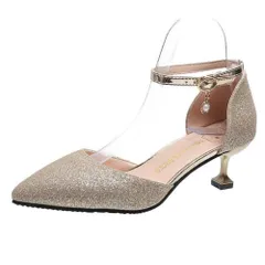 ☆ ゴールド×5cm ☆ 36(24.0cm) ☆ アンクルストラップ 結婚式 パンプス キラキラ ラメ パンプス アンクルストラップ レディース パーティーパンプス ウエディングシューズ ラメパンプス パーティーシューズ ブライダルシューズ フォーマル