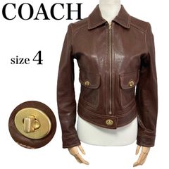 m14 美品 COACH コーチ ライダース レザージャケット ターンロック ヴィンテージ ブラウン レディース 4 ゴールド金具 羊革 本革