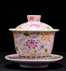 、琅彩の、枝、蓋碗☆茶器☆