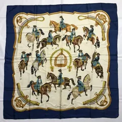 2508-171｜エルメス カレ 90 スカーフ シルク100% ブルー