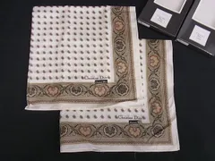 ■美品■ ChristianDior ディオール コットン100％ 総柄 ハンカチーフ スカーフ 2枚セット アイボリー系×ライトブラウン系 DI8338