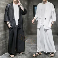 甚平メンズ 作務衣 上下セット 浴衣風 セットアップ 花火大会 夏祭り 羽織 長ズボン ゆったり 大きいサイズ ルームウェア 花火大会/祭り/散歩/部屋着に適用 日焼け対策 対策 黒 白 jingpeng01☆DZ10