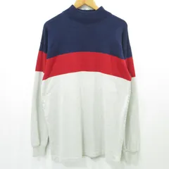 【三重本店】 中古 L.L.Bean | エルエルビーン モックネックボーダー柄長袖Tシャツ 総柄 ヘビーウェイト 80-90s USA製 BE-944ST ホワイト系 ライトグレー マルチカラー サイズ：L(US) 【101】