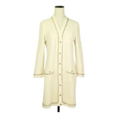 美品 23B CHANEL シャネル チェーン装飾 ココボタン カシミヤ100