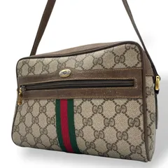 GUCCI グッチ オールドグッチ GGスプリーム シェリーライン ショルダーバッグ 茶 ブラウン グレーベージュ ゴールド金具 カメラバッグ 斜め掛け可 ヴィンテージ レディース K9