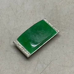 SN599 帯留め 翡翠？ 瑪瑙？ グリーン アンティーク ジュエリー 和装小物 着物 3cm×1.5cm 重さ8g