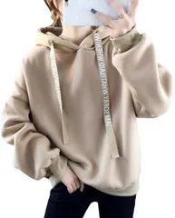 newNE ニューネ 裏起毛 フード付き パーカー ロゴストラップ フーディー スウェット レディース ビッグシルエット 可愛い ストリート系 ルームウェア スエット 2A2A-W07-BEXL(ベージュ,  XL)