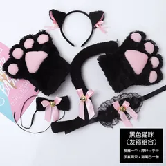 6点セット 猫耳 首輪 もこふわ肉球 しっぽ コスプレ ハロウィン 仮装 黒猫