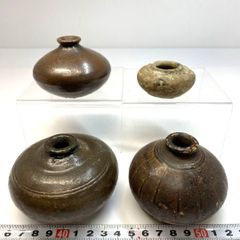 現地呼称 ブルナイ】18世紀 ルソン豆壺 3種x豆展示台 6点SET 骨董品