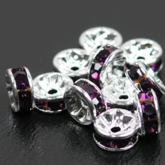 50個　平ロンデル　アメジスト　　(サイズ　5mm 6mm 7mm 8mm 、台座カラー　シルバー　ゴールド　選択可能) スペーサー　ブレスレット　アンクル　ネックレス　イヤリング　ピアス　ハンドメイド　アクセサリー　パーツ