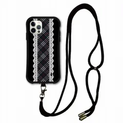 [iPhone14 Pro] スマホショルダー付 iPhone16 Pro i-coronケース アイフォン 14 13 12 XS XR XS Max スマホケース ショルダー タイプ 側面保護 耐衝撃  レース柄 ブラック かわいい