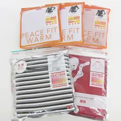 ユニクロ UNIQLO トップバリュ TOPVALU アンダーウェア 5点セット ヒートテック 極暖 インナー クルーネック 長袖 8分袖 ボーダー 無地 黒 白 ブラック ホワイト レッド パープル ピンク M