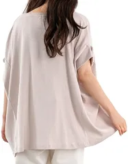 Sleeping Sheep(スリーピング シープ) ドルマンスリーブ レディース カットソー Tシャツ トップス 半袖 ゆったり オーバーサイズ シンプル カジュアル ボートネック 4L-5L(ボートネック(ピンクベージュ),  4L-5L)