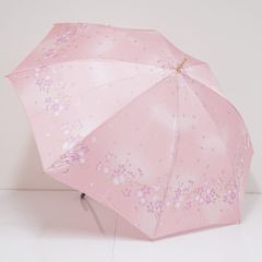 宇野千代 USED美品 晴雨兼用日傘 ピンク 桜 和風 レース 木製手元 ロゴ 刺繍 和装 着物 58cm A2432