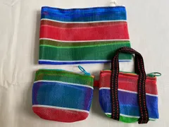 台湾台北市・高建桶店製　漁師網ポーチ3種セット（青・赤・緑）
