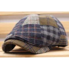 キャスケット帽子 ミックスチェック柄 綿混 キャップ 帽子 ハンチング帽子 56cm~60cm メンズ レディース NV 秋冬 KC99-1