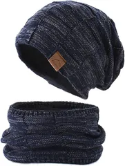 V.W.V＆others ニット帽 ネックウォーマー 冬 メンズ レディース 防寒 防風 保温 柔らかい 伸縮性( ネイビー,  Free Size)