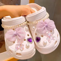 クロックス crocs ジビッツ デコ 韓国 リボン 宝石 くま パープル　紫