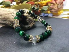 パワーストーン ブレスレット グリーンタイガーアイ&水晶 天然石 8mm（ゴールド）レディース 女性  数珠ブレス 開運 プレゼント ギフト [20]