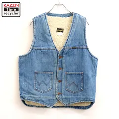 80s USA製 vintage Wrangler 裏地ボア デニムベスト メンズ 表記Lサイズ